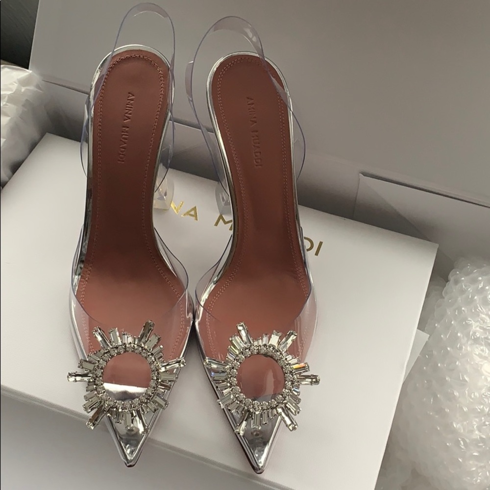 AUTHENTIC Amina Muaddi Begum Clear Glass Heels